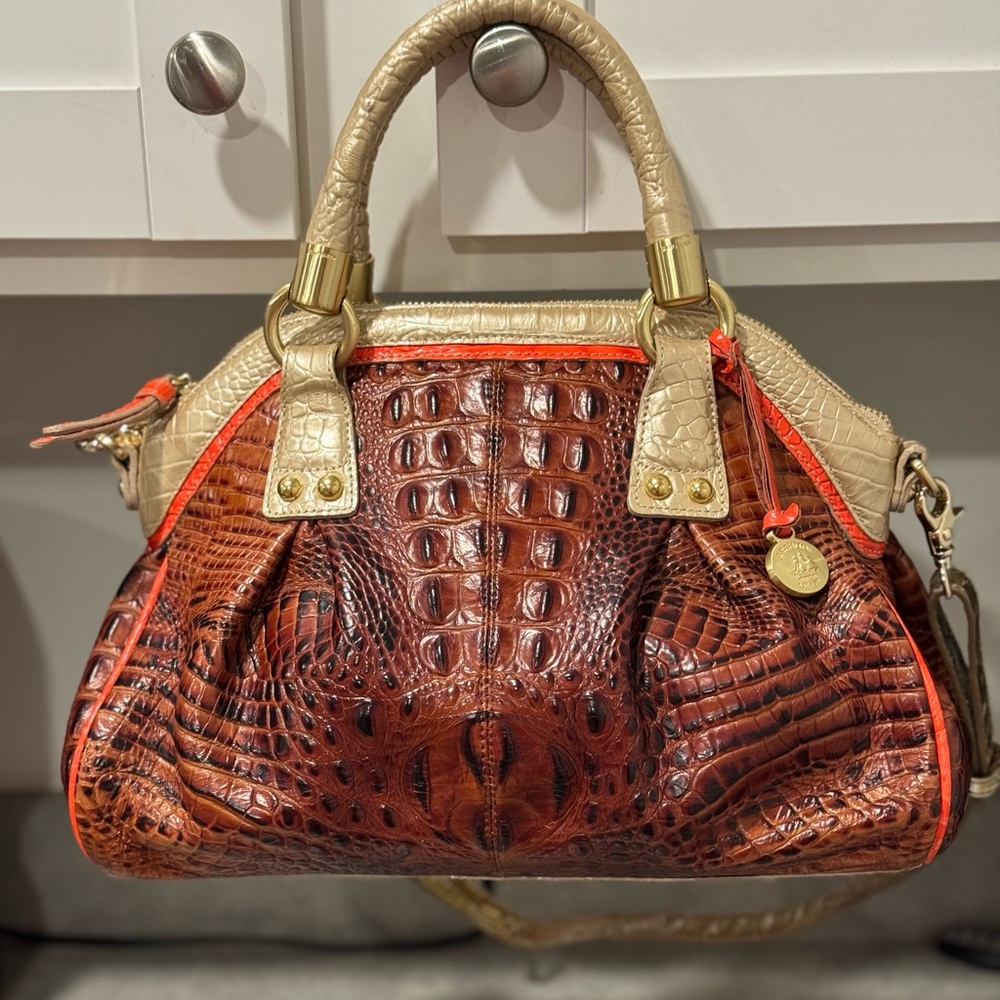 Brahmin Lisa Prosecco Tri-Colored Croc-Embossed Leather Satchel! Preowned!!